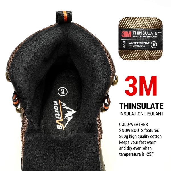 Men's Waterproof Winter Snow Hiking Boots【Wide Fit】 - BROWN-BLACK - 2